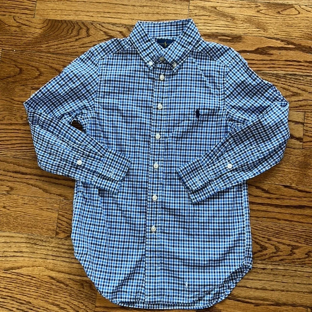 Ralph Lauren boys long sleeved Navy/sky blue & white button down shirt size 8